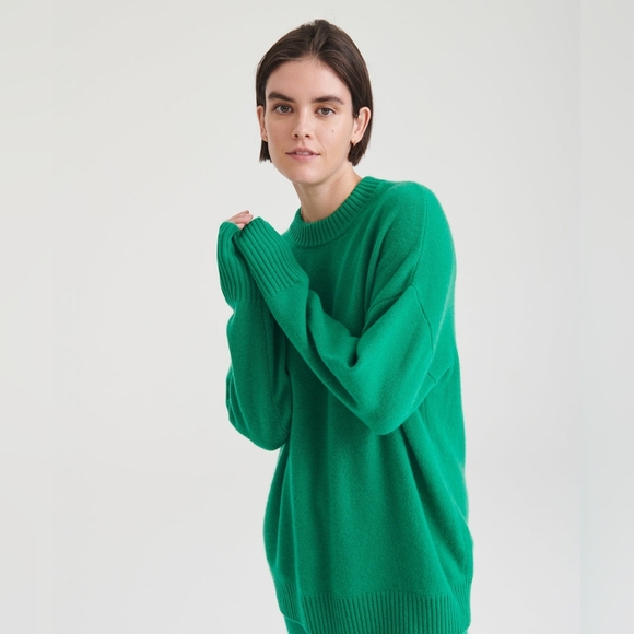 NAADAM Luxe Cashmere Oversized Crewneck Sweater Kelly Green NWT XS - Picture 3 of 10